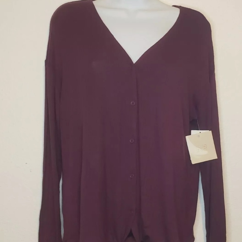 Soft Long Sleeve Tie Front Button Down Blouse - Picture 2 of 9